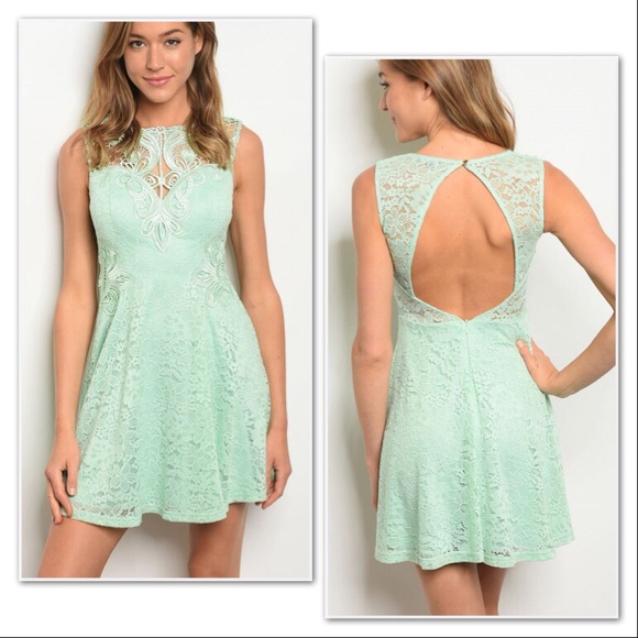 *CLEARANCE* Mint Crochet Sweetheart Mini Dress - Picture 3 of 8
